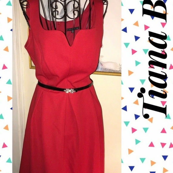 TIANA B RED FIT&FLARE DRESS~BLACK BELT~CRYSTALS~10 - Picture 2 of 6